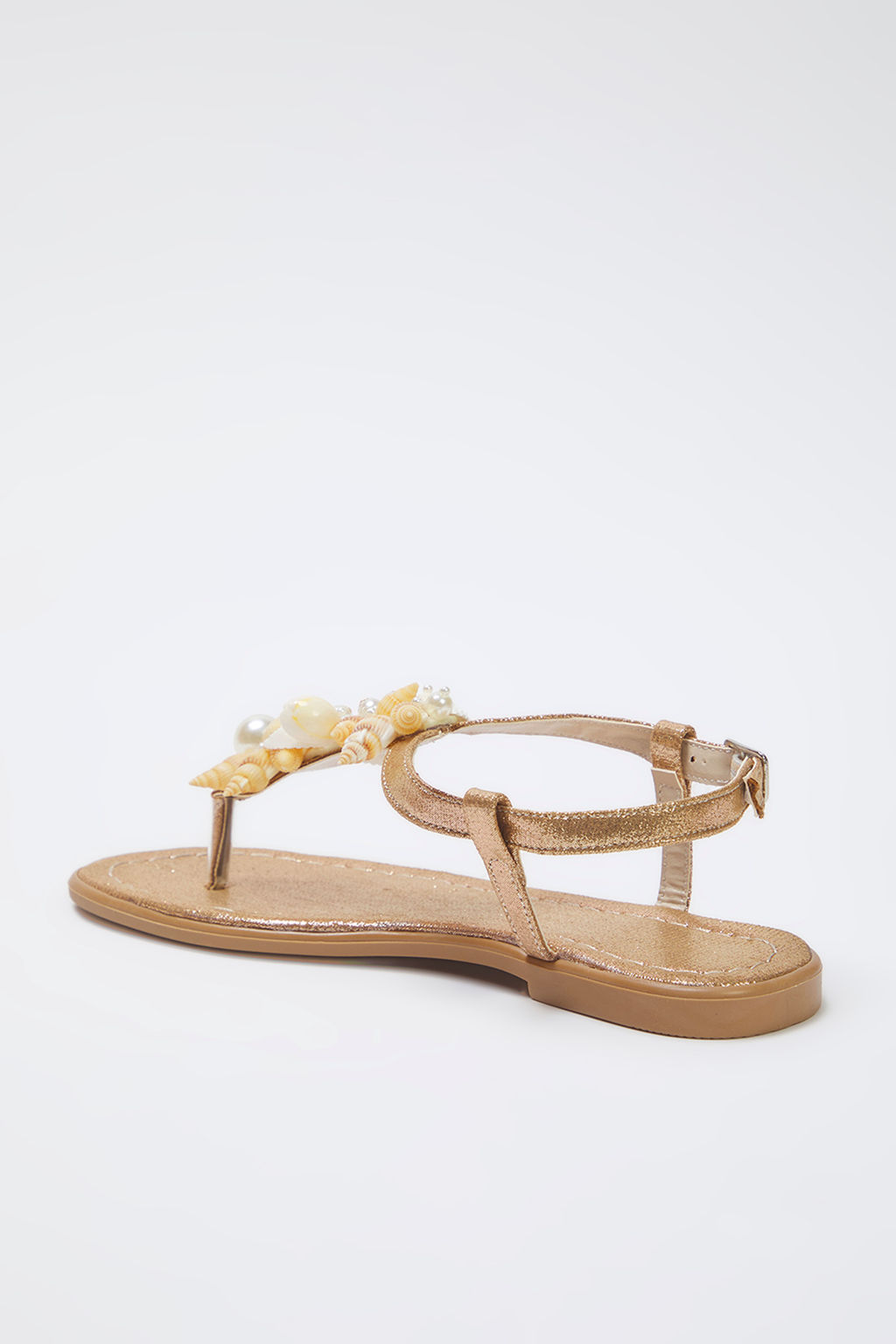 Bronz Deniz Kabuklu Inci Detayl? Parmak Aras? Kad?n S?k Sandalet TAKSS25SD00008