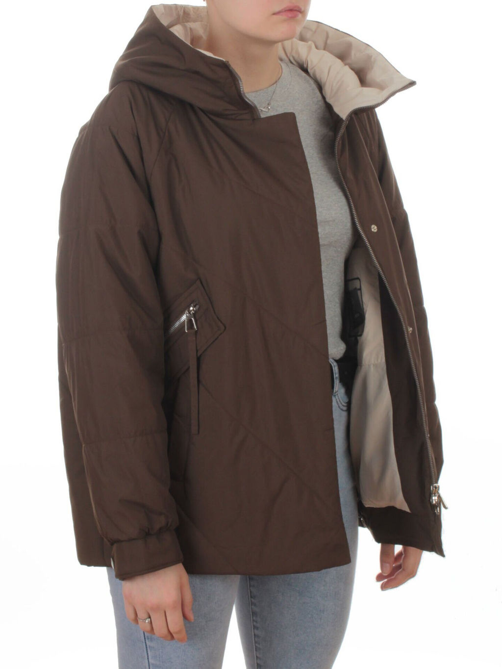 8008 BROWN Куртка демисезонная женская (100 гр. холлофайбер) - Фабричный китай фото 8