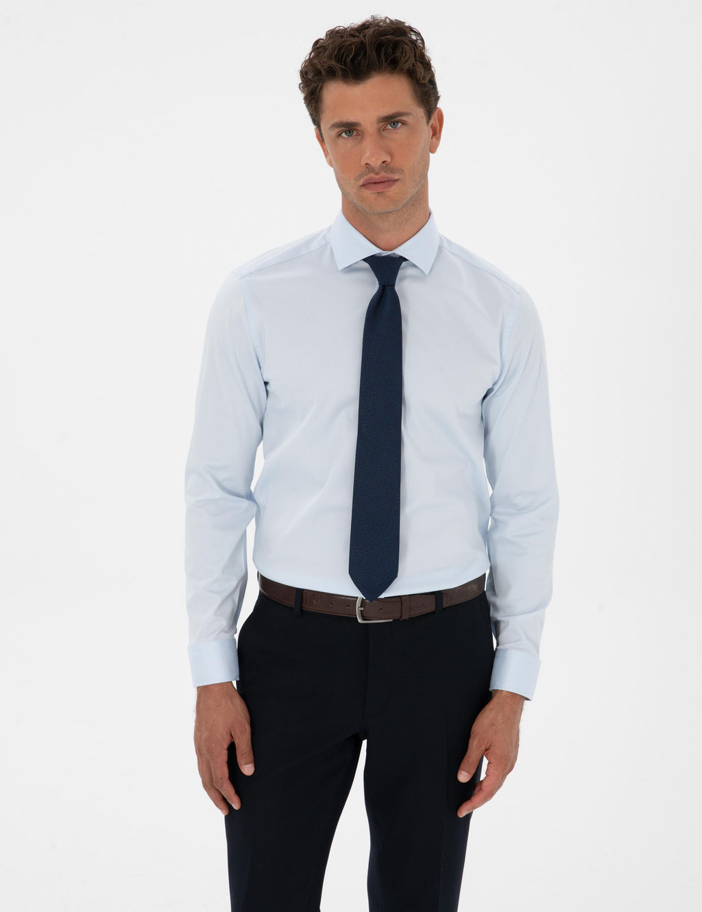 A__k Mavi Slim Fit Uzun Kollu G_mlek