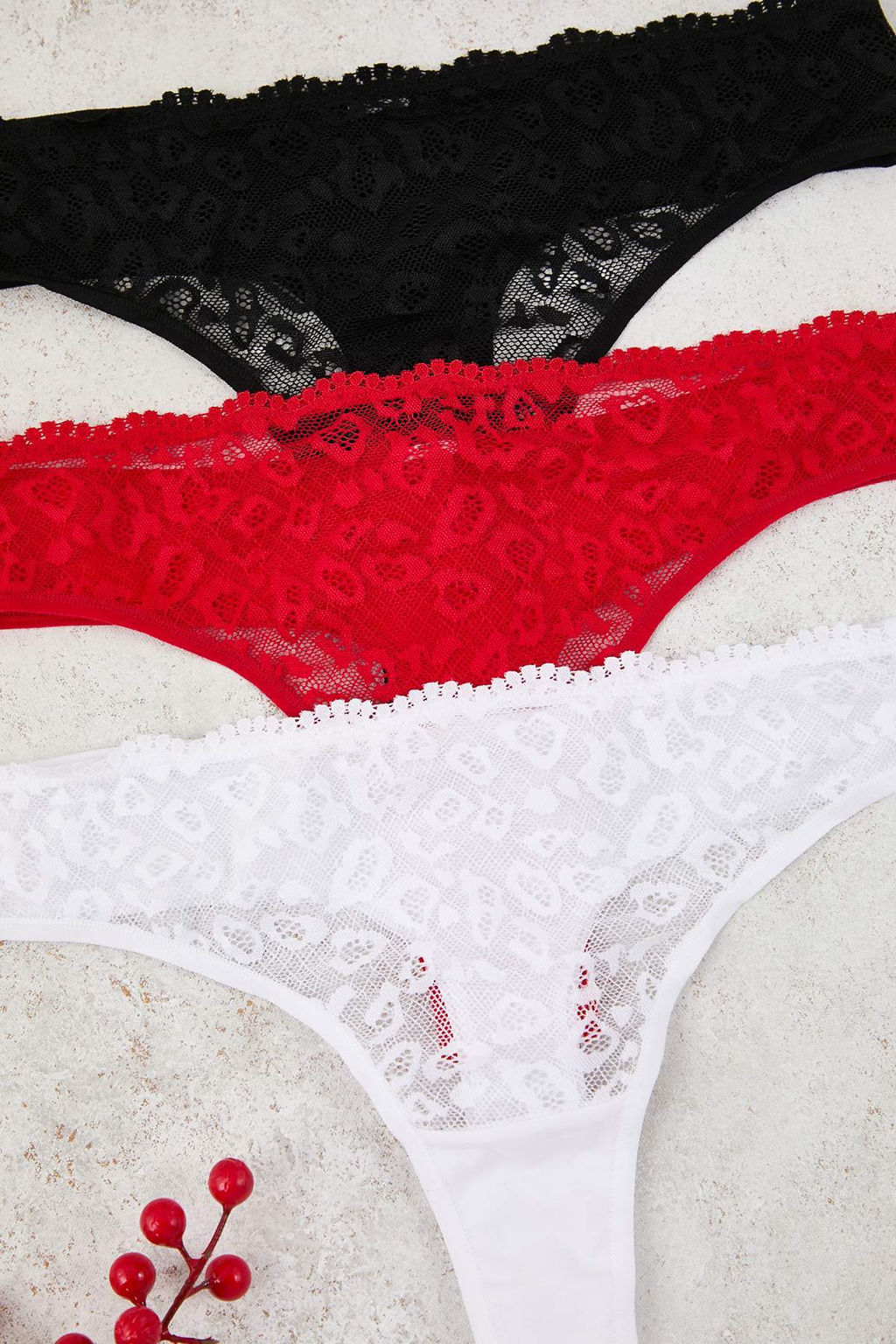 Siyah-Beyaz-K?rm?z? 3lu Leopar Desenli Dantel Tanga Orme Kulot THMAW26KU00050 - Trendyolmilla фото 4