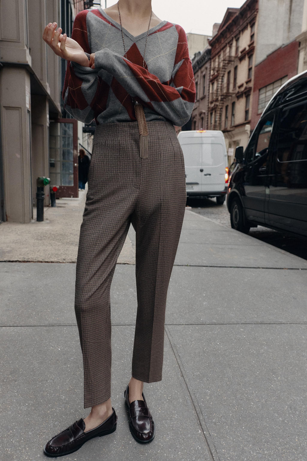 HIGH-WAIST CHECKED TROUSERS - Zara фото 3