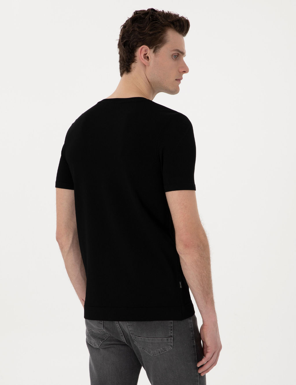 Siyah Slim Fit Bisiklet Yaka Triko Ti__rt - Pierre cardin фото 5