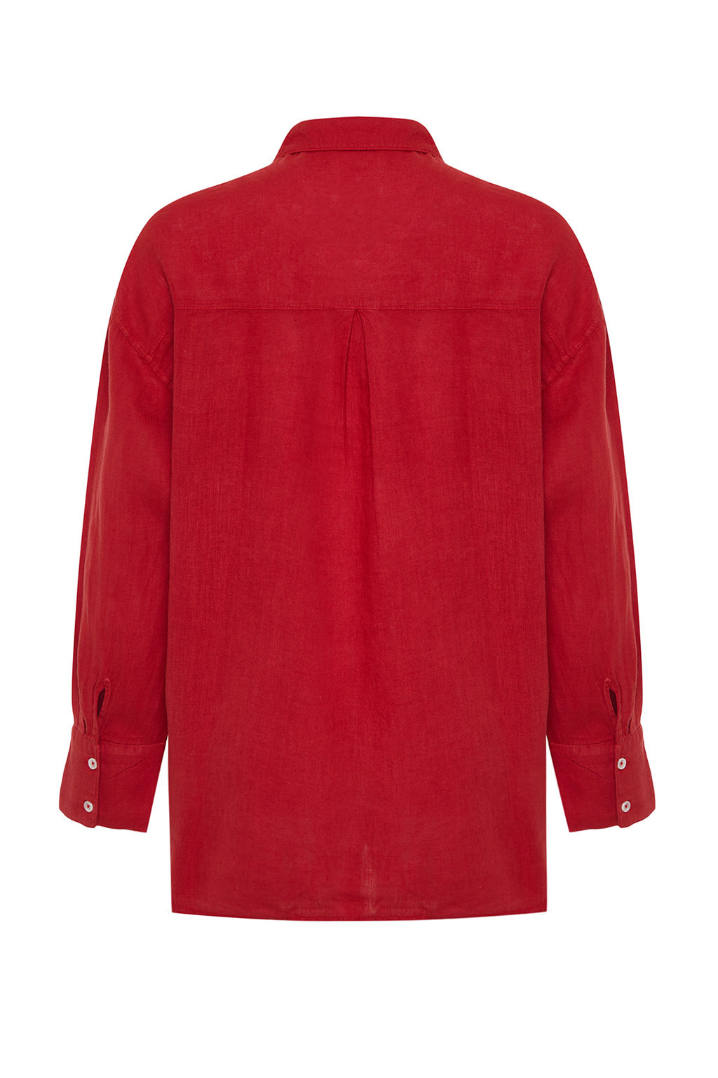 K?rm?z? %100 Keten Oversize Gomlek TWOSS23GO00443