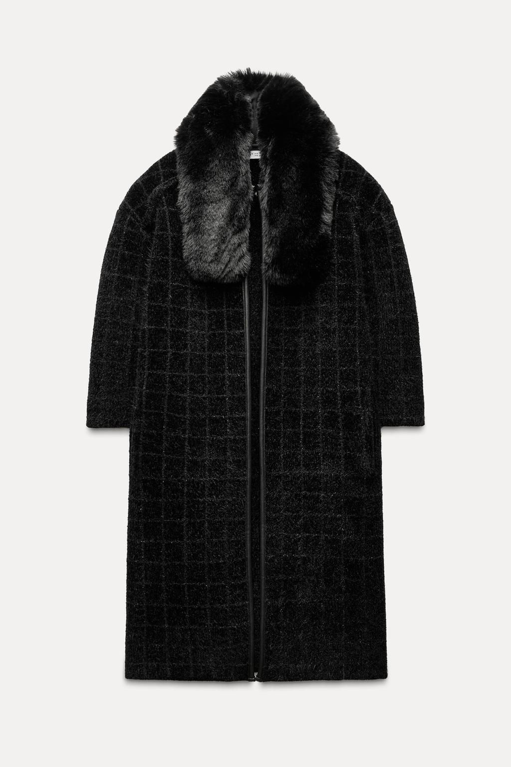 KNITTED COAT WITH FAUX FUR COLLAR - Zara фото 4