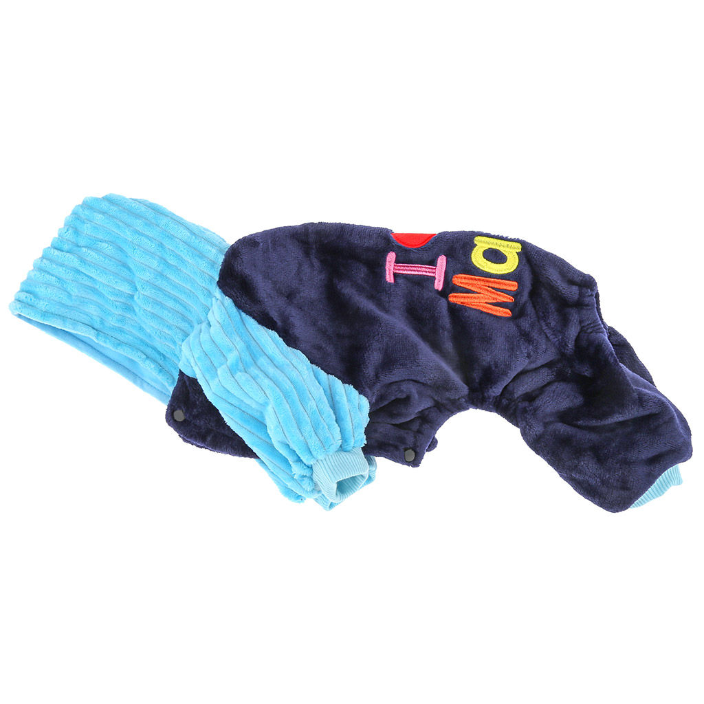 Пэт тойс (Pet toys) Одежда для собаки Комбинезон I Mama/Papa с капюшоном, с принтом, на кнопках, р-р L 38-42см, длина спинки 30см/обхват груди 42см/обхват шеи 32см, цвет-синий с голубым, плюш (100% полиэстер) (Китай) фото 8