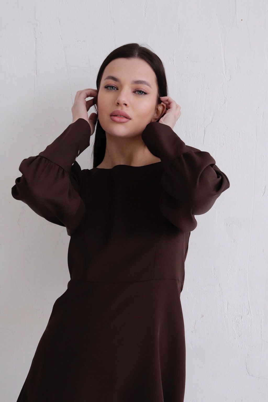 Платье с высокими манжетами тёмно-коричневое - Martichelli фото 10