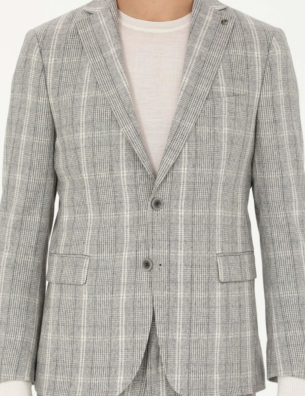 Серый приталенный костюм из смесовой шерсти в клетку - Cacharel фото 6
