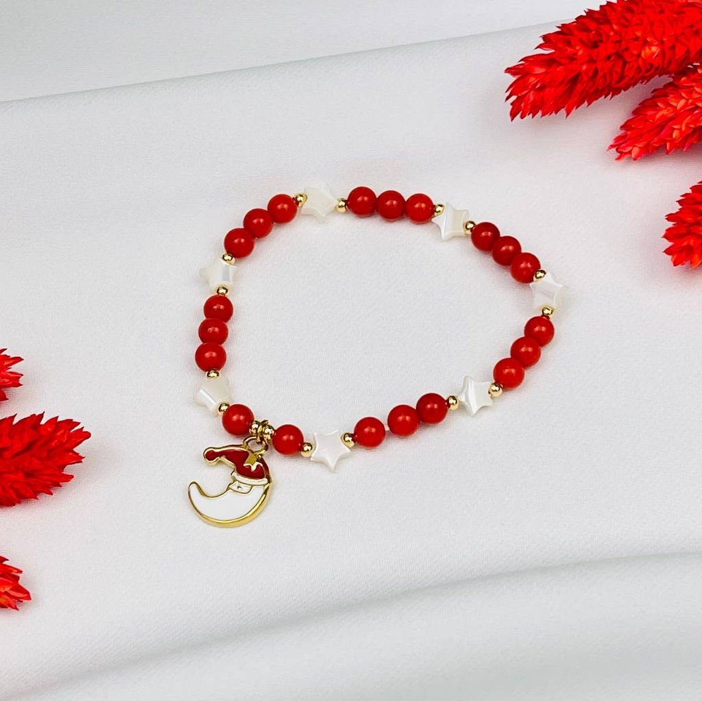 Браслет из Коралла и Перламутра с подвеской "Месяц" 15,5 см