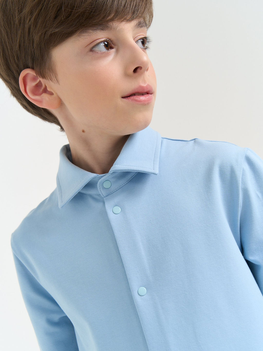 Рубашка трикотажная Голубая на кнопках 7+ - Bungly фото 6