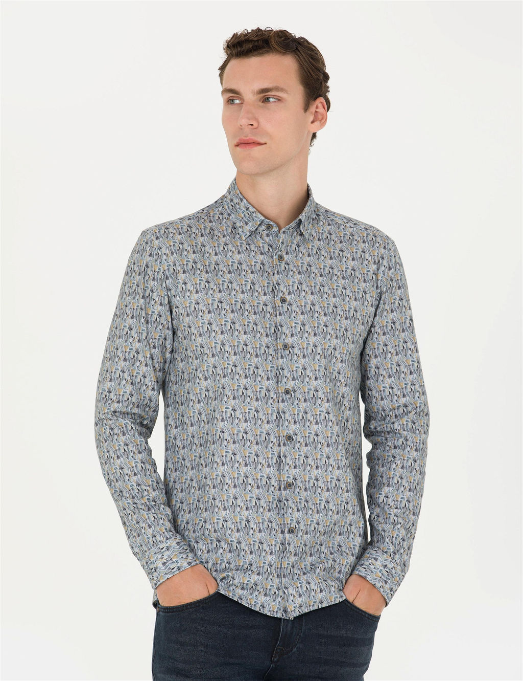Petrol Slim Fit Uzun Kollu G_mlek