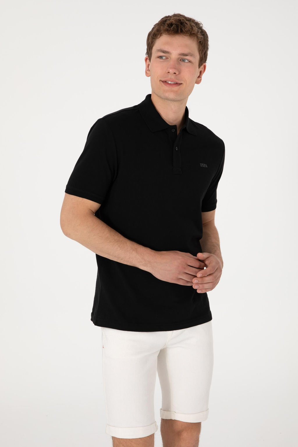 Erkek Regular Fit Polo Yaka Siyah Basic Ti__rt