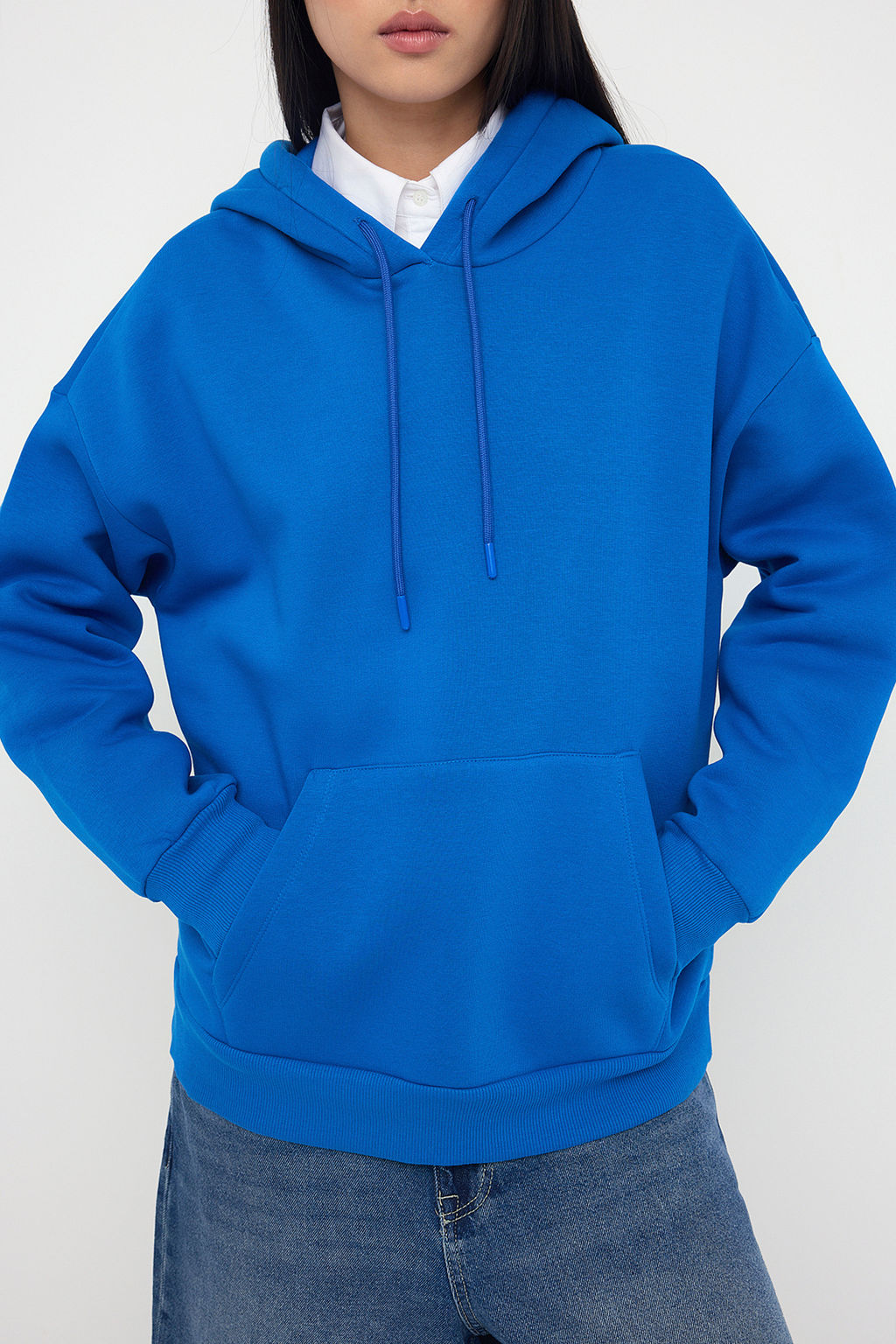 Teen Saks Kal?n Ici Polarl? Oversize/Genis Kal?p Kapusonlu Basic Orme Sweatshirt TWOAW24SW00103