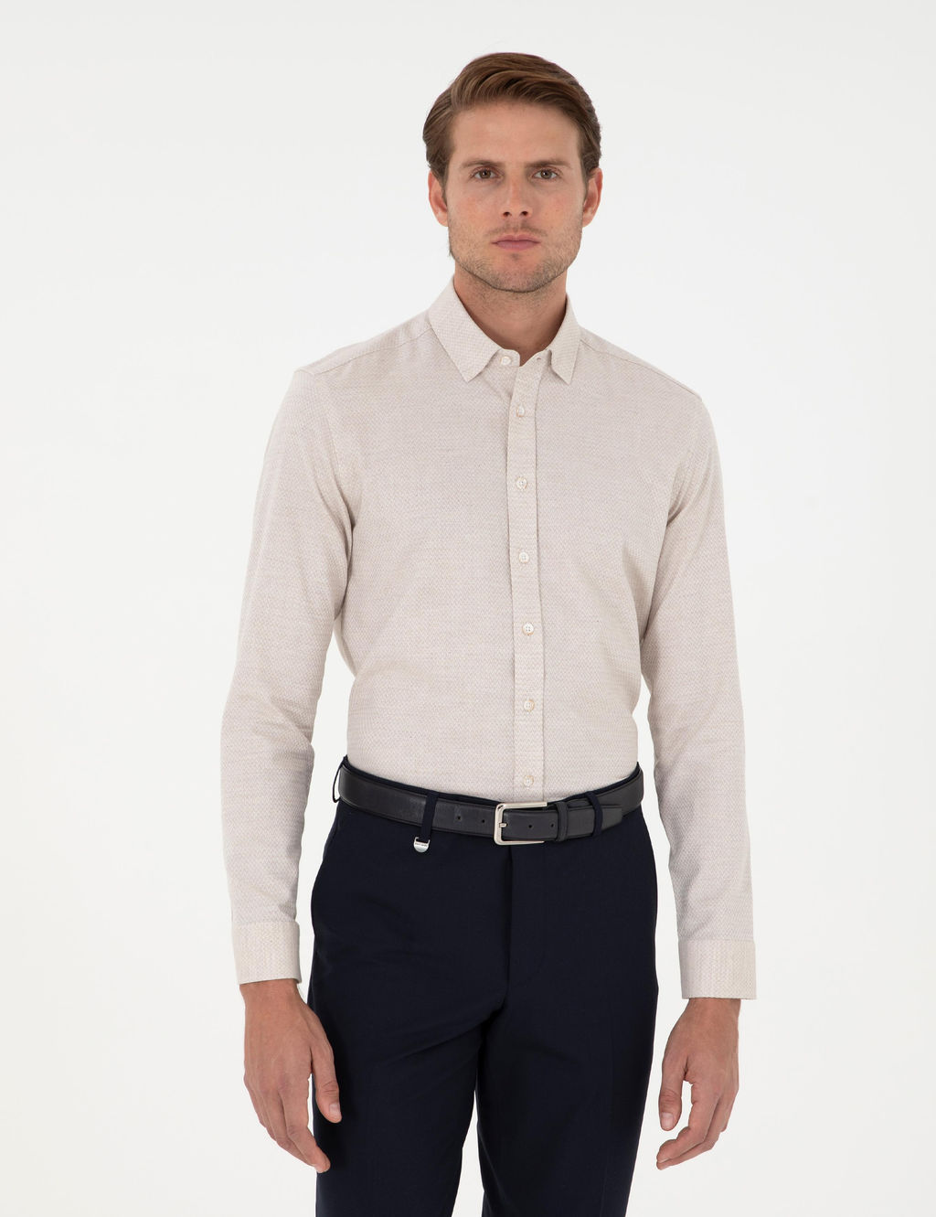 Bej Slim Fit Uzun Kollu G_mlek