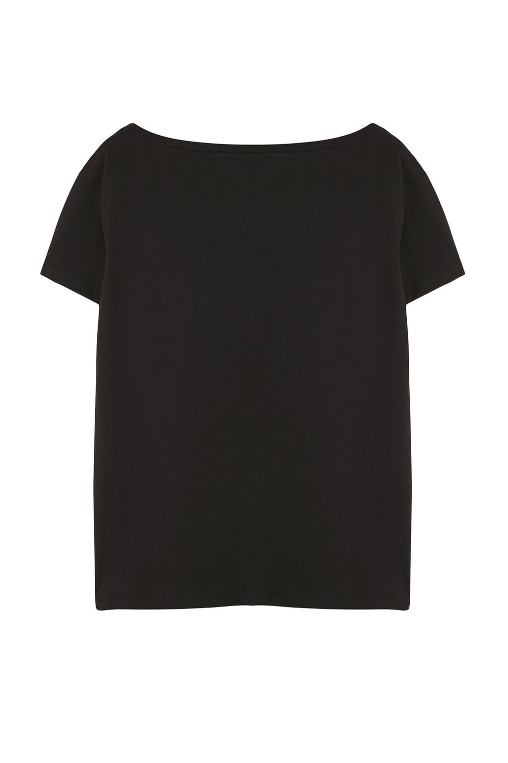 Siyah %100 Pamuk Oversize/Genis Kal?p Kay?k Yaka Orme T-Shirt TWOSS20TS0140