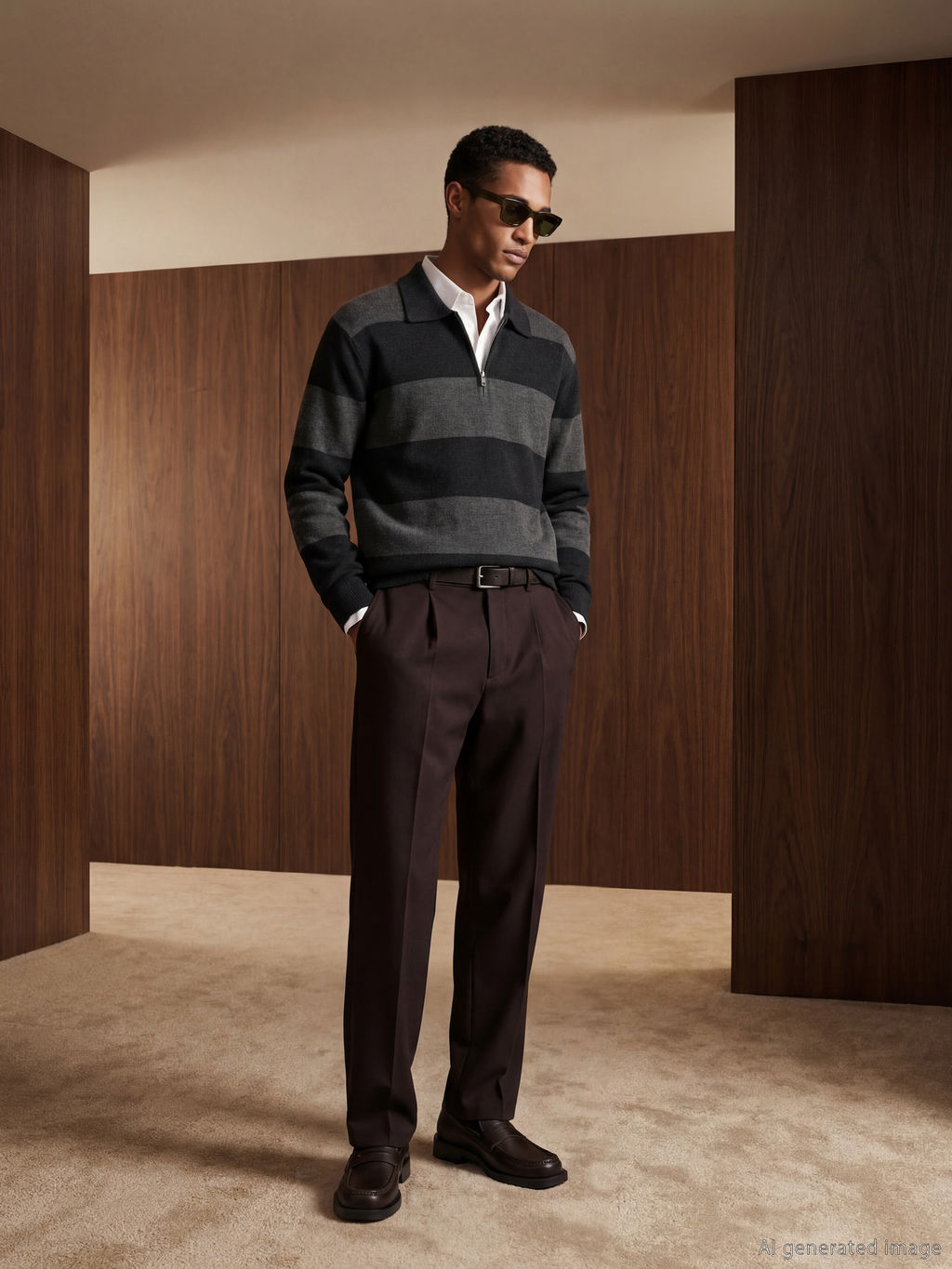 Polo Yaka Y?n Kar???ml? Erkek Triko Kazak