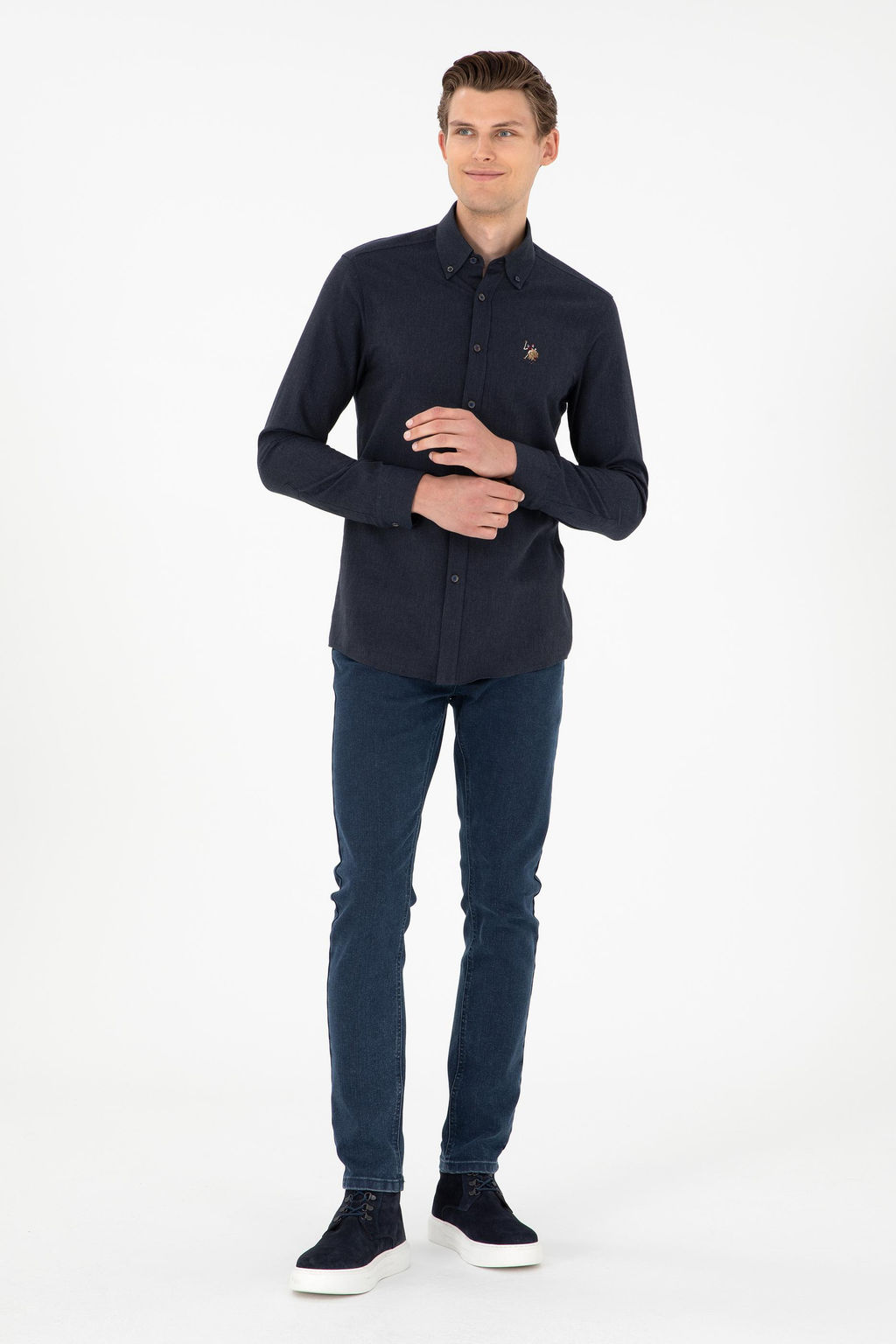 Мужская темно-синяя базовая рубашка с длинным рукавом Неожиданная скидка в корзине - U.s. polo assn фото 4