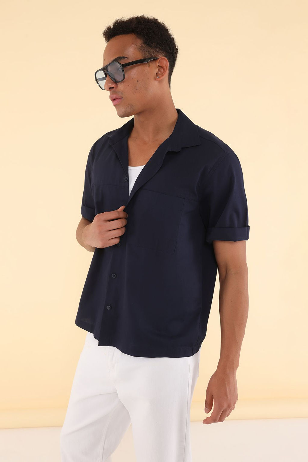 TRENDYOL MAN Lacivert Unisex Boxy Fit Poplin Yazl?k K?sa Kollu Gomlek TMNSS25GO00042 - Trendyolmilla фото 3
