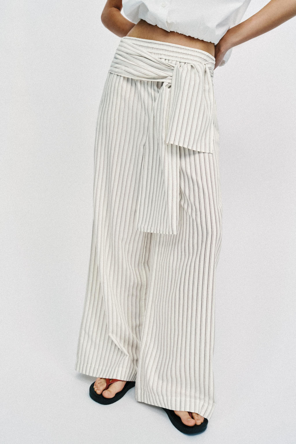 PANTAL?N ANCHO RAYAS PA?UELO / Crudo / Marr?n - Zara фото 2