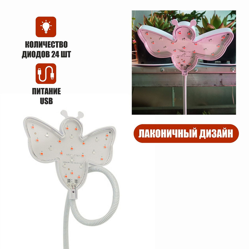 Фитосветильник для растений и рассады "Bee" 17*15*40см 24LED USB CY-BEE01