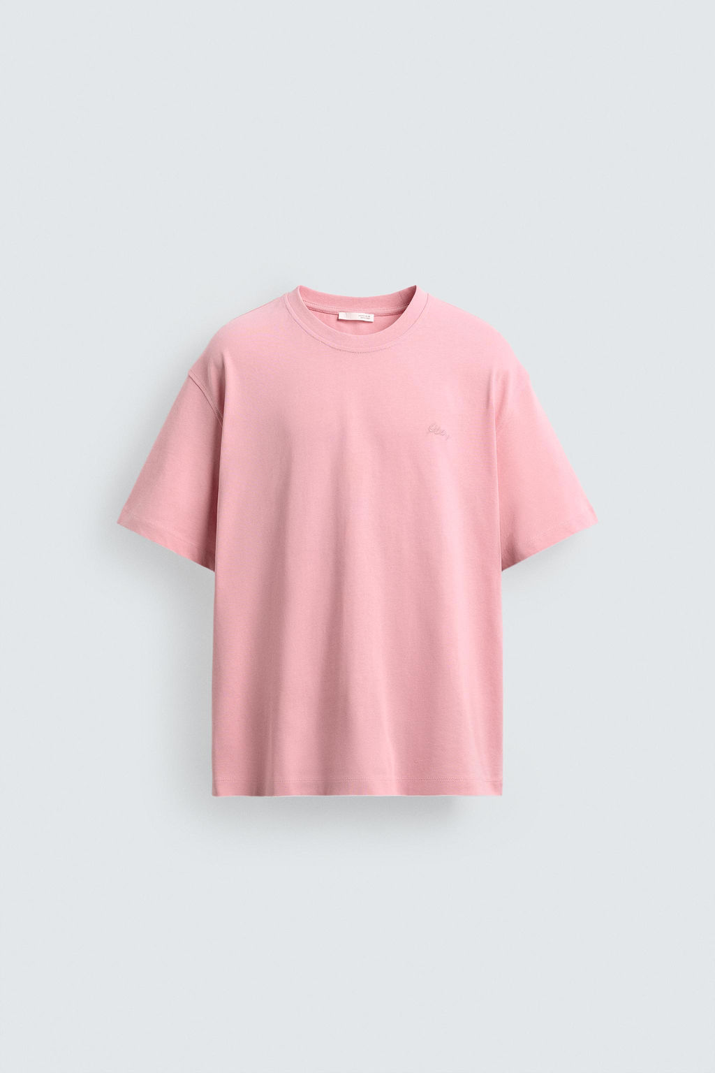 CAMISETA TEXTO BORDADO / Rosa lavado