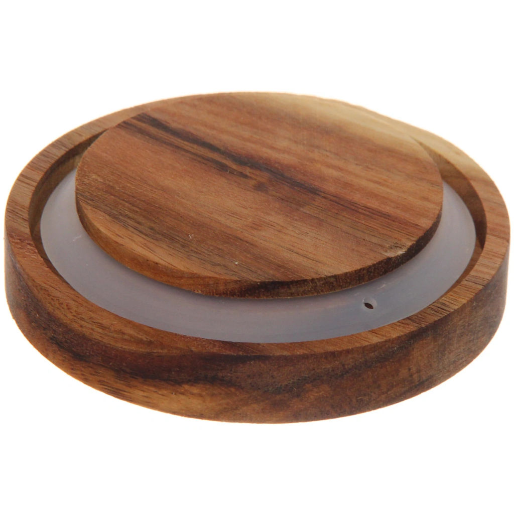 Цена за 2 шт. Банка для продуктов стеклянная 500мл "Хай-Тек" с крышкой из акации 9*10см