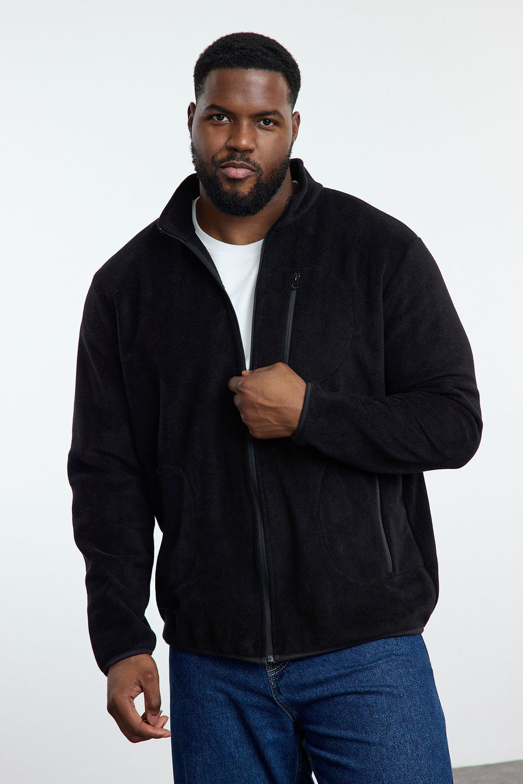 TRENDYOL MAN Buyuk Beden Siyah Regular/Normal Kesim Dik Yaka Anti-pilling Polar Sweatshirt TMNAW25AO00020 - Trendyolmilla фото 2
