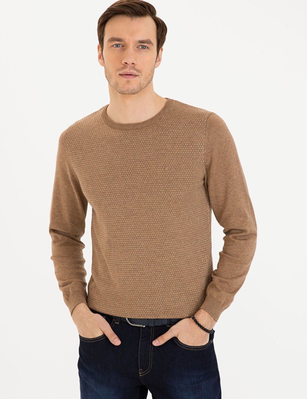 Верблюжий трикотаж приталенного кроя с круглым вырезом - Cacharel фото 7