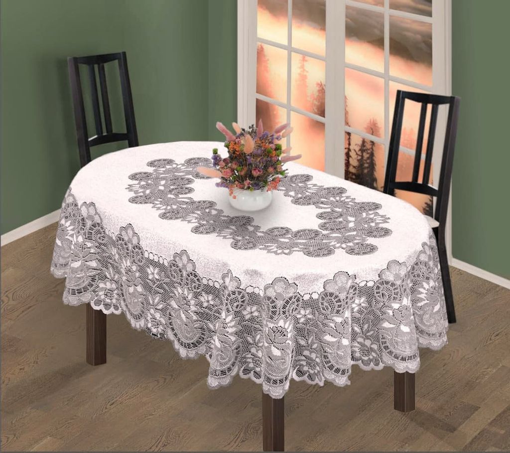 Скатерть арт. 249661/130/9, овал, 130 см х 180 см, цвет: св. стальной/серый