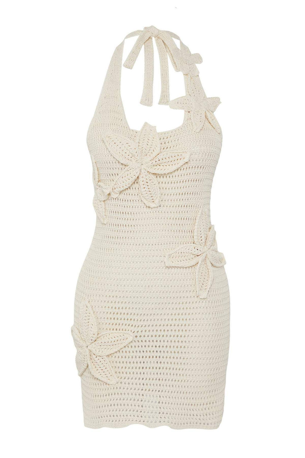 Trendyolmilla Ekru Cicek Detayl? Boyundan Baglamal? Triko Krose Plaj Elbisesi TBESS25EL00145  фото 7