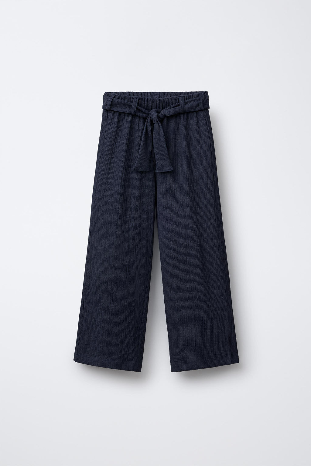 TEXTURED BELTED WIDE-LEG TROUSERS