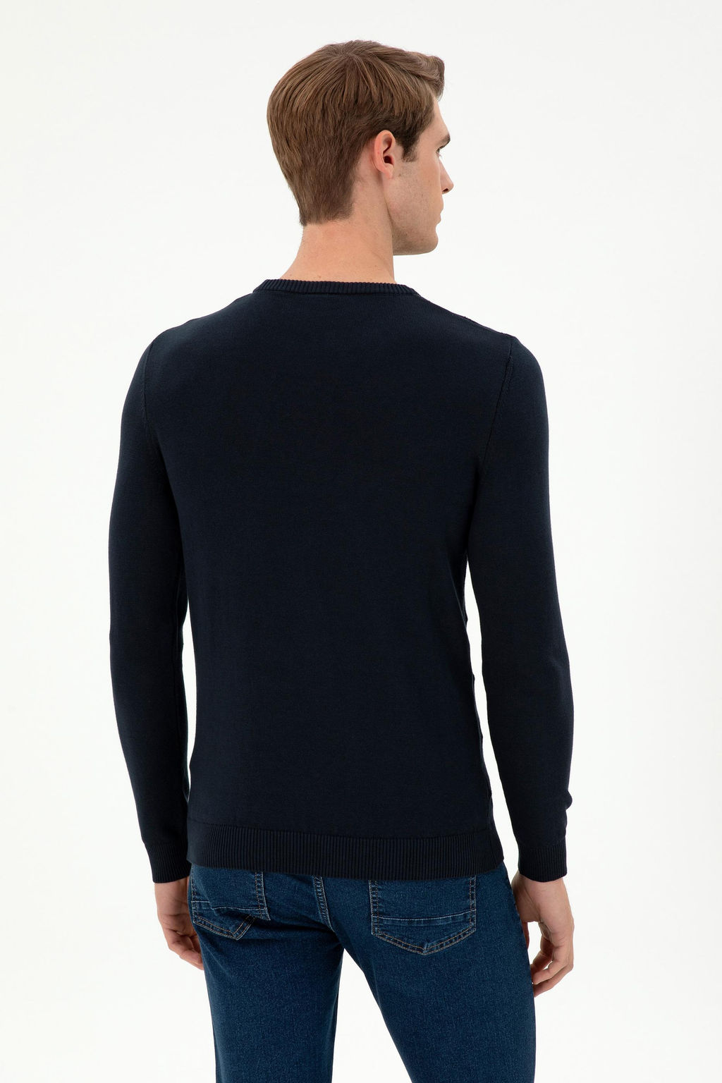 Erkek Slim Fit Bisiklet Yaka Lacivert Kazak