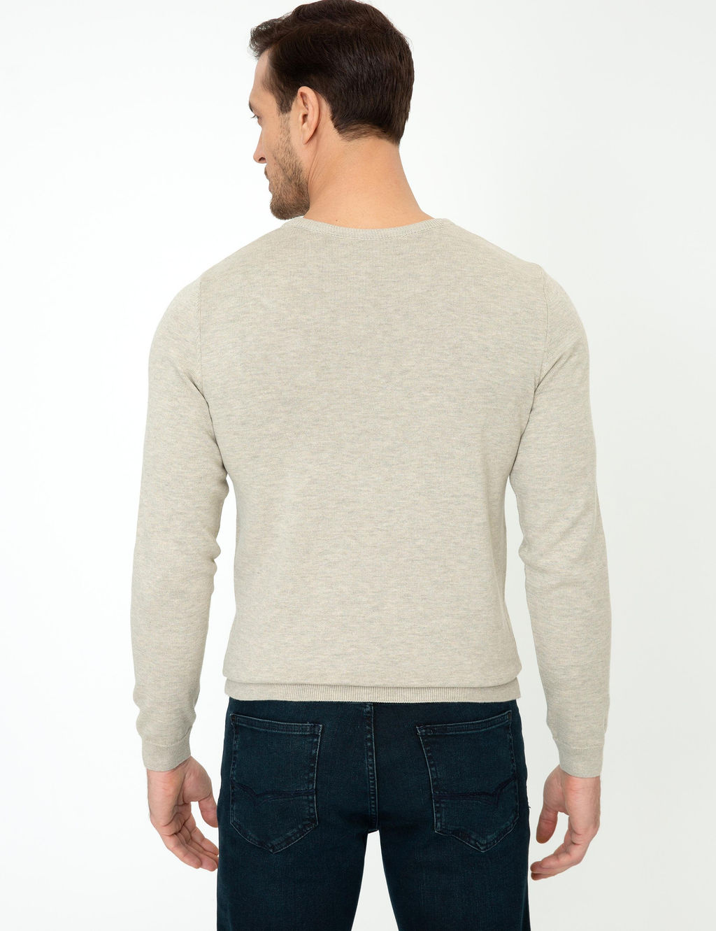 Бежевый приталенный трикотажный свитер с круглым вырезом - Cacharel фото 4