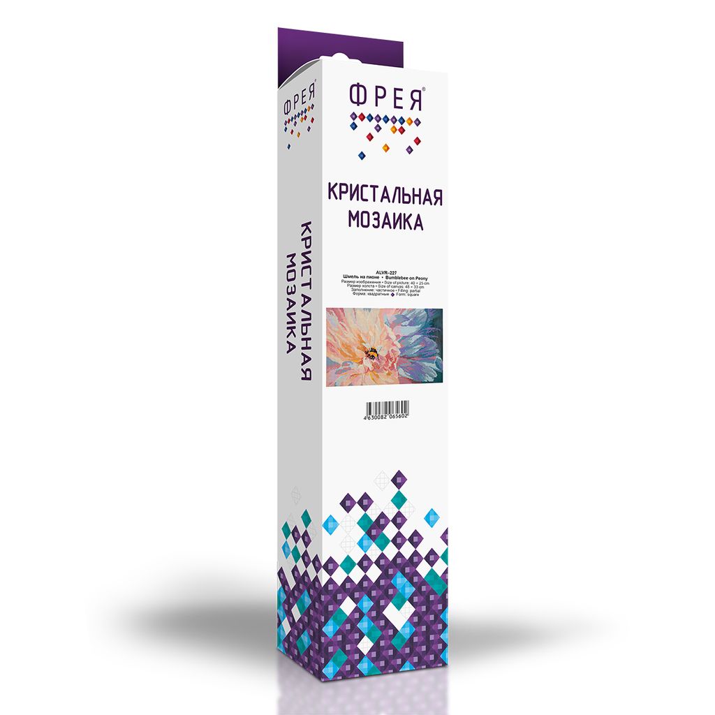 Кристальная (алмазная) мозаика ФРЕЯ ALVR-227 Шмель на пионе 40 х 25 см