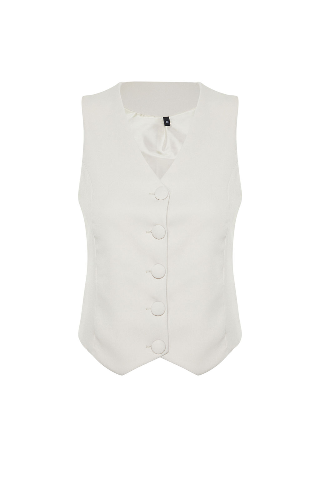 Bej Fitted Fitted Dugmeli Crop Dokuma Yelek TWOSS21YE0009