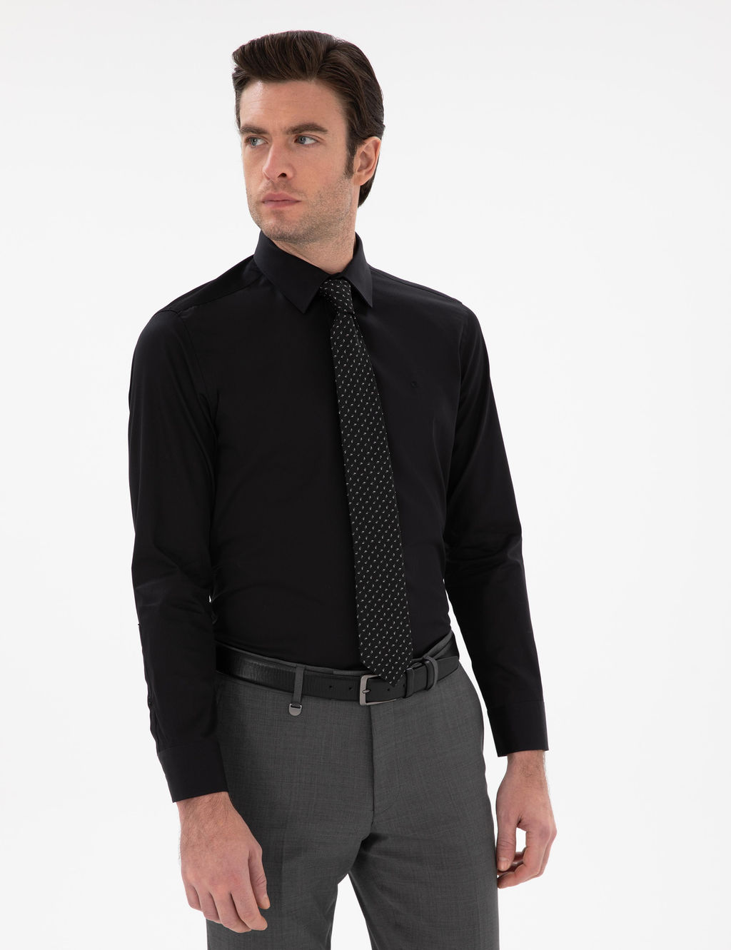 Black Slim Fit Basic рубашка с длинным рукавом