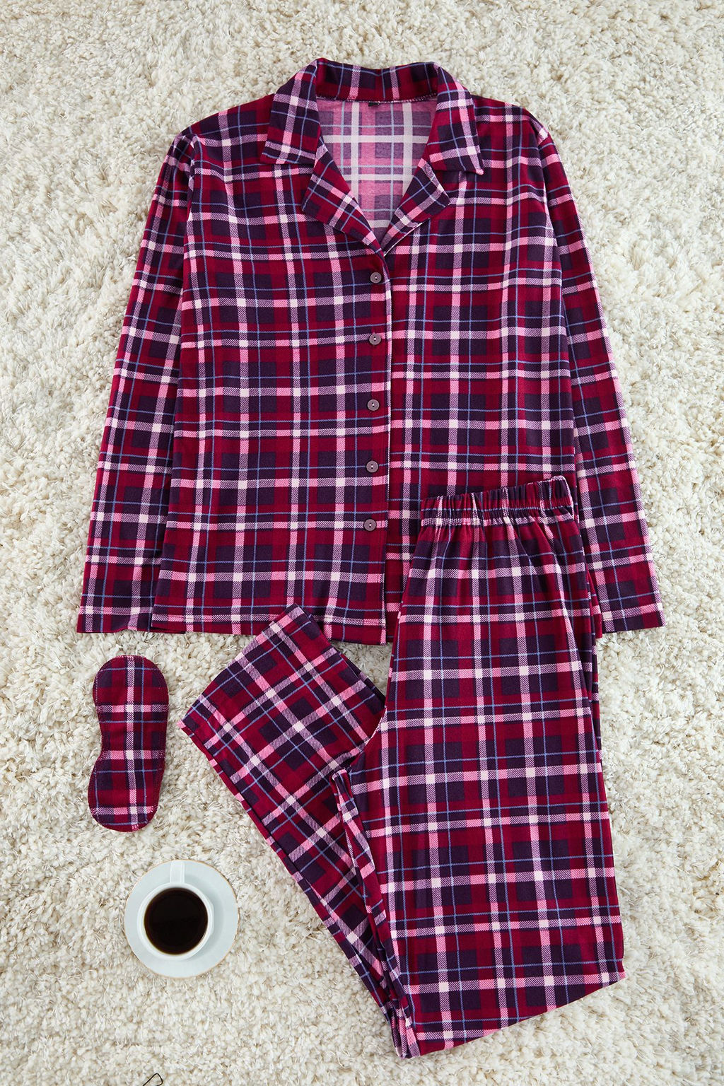 Trendyolmilla K?rm?z? Ekoseli Yumusak Hissiyatl? F?rcal? Kumas Uyku Bantl? Orme Pijama Tak?m? THMAW24PT00100  фото 5