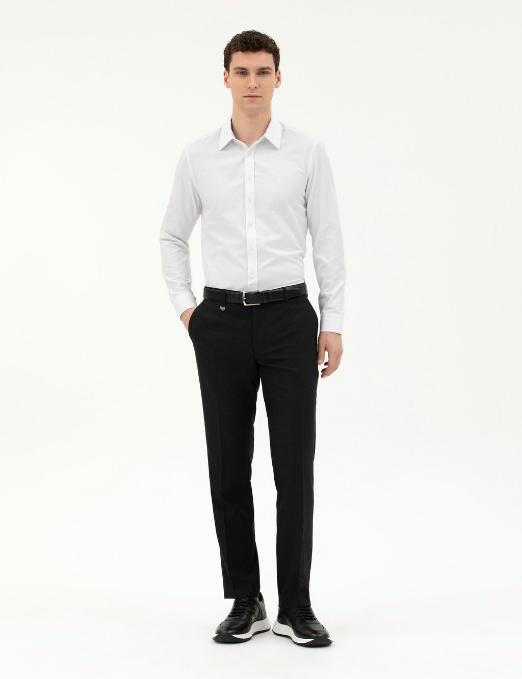 Рубашка Pierre Cardin Slim Fit белая с длинным рукавом