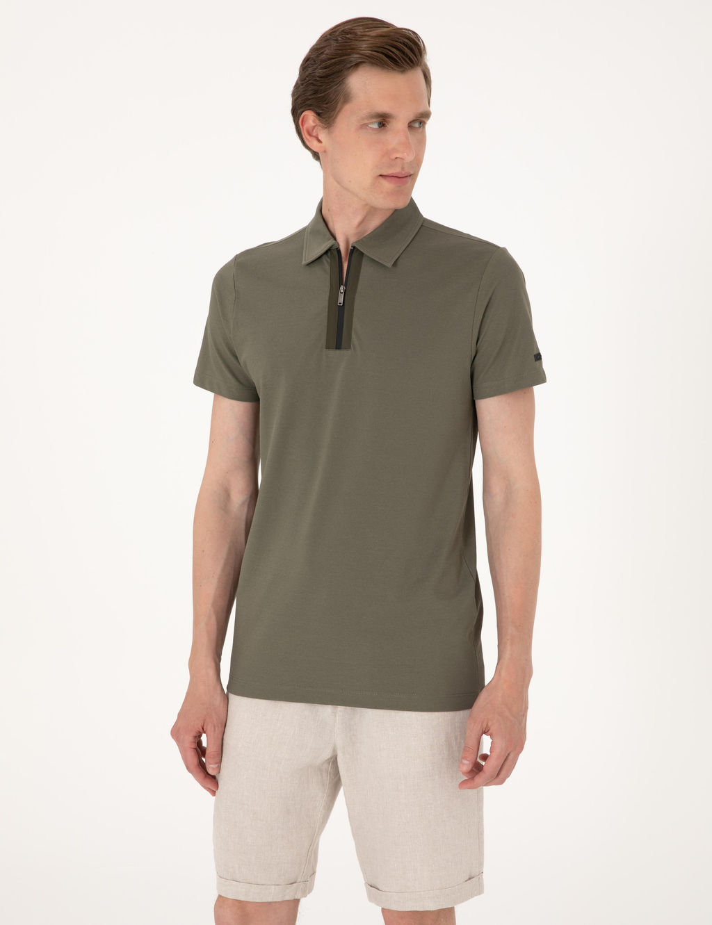 Haki Ultralight Kuma_ Slim Fit Polo Yaka Ti__rt