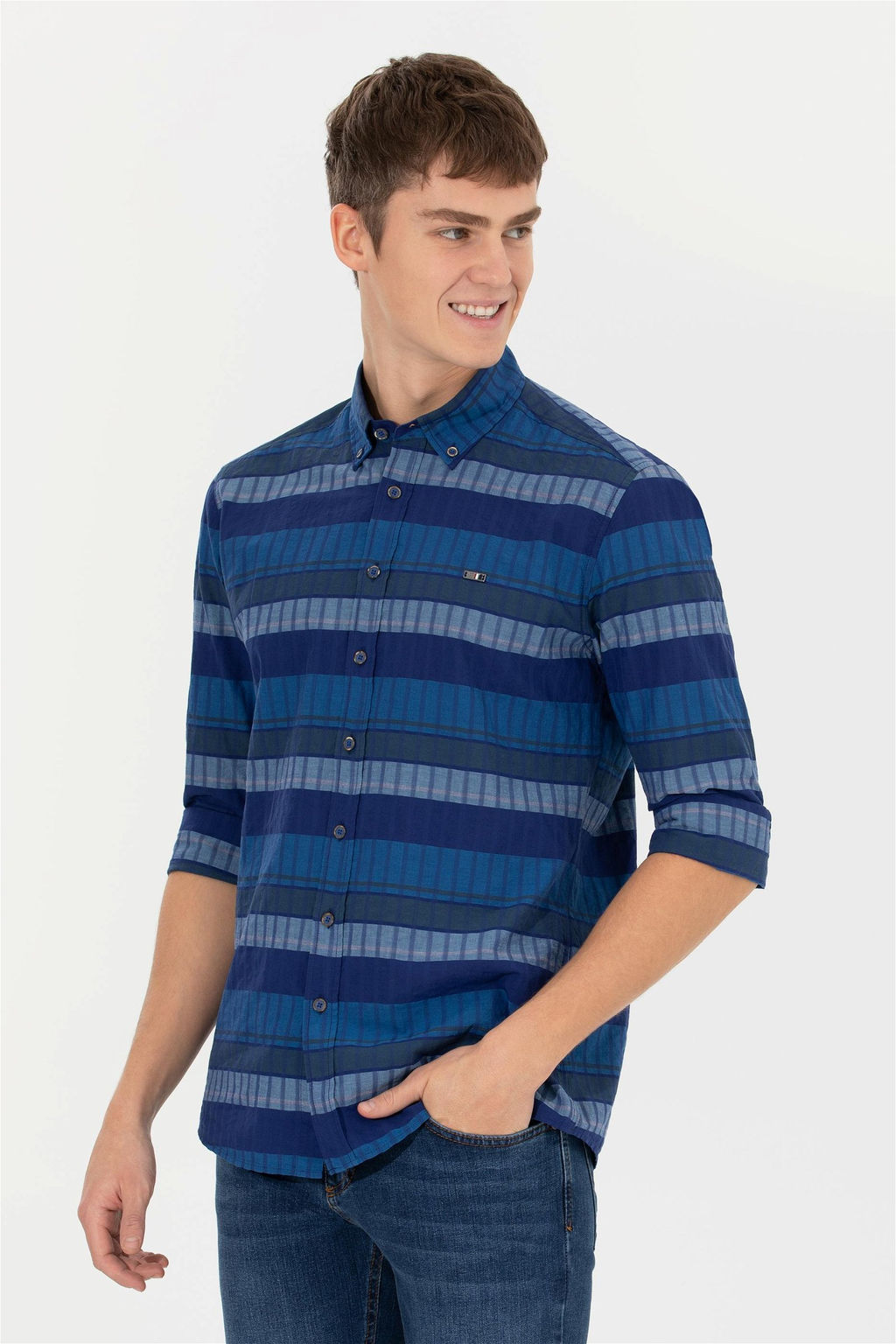 U. S. Polo Assn / Мужская синяя рубашка с длинным рукавом - U.s. polo assn фото 9