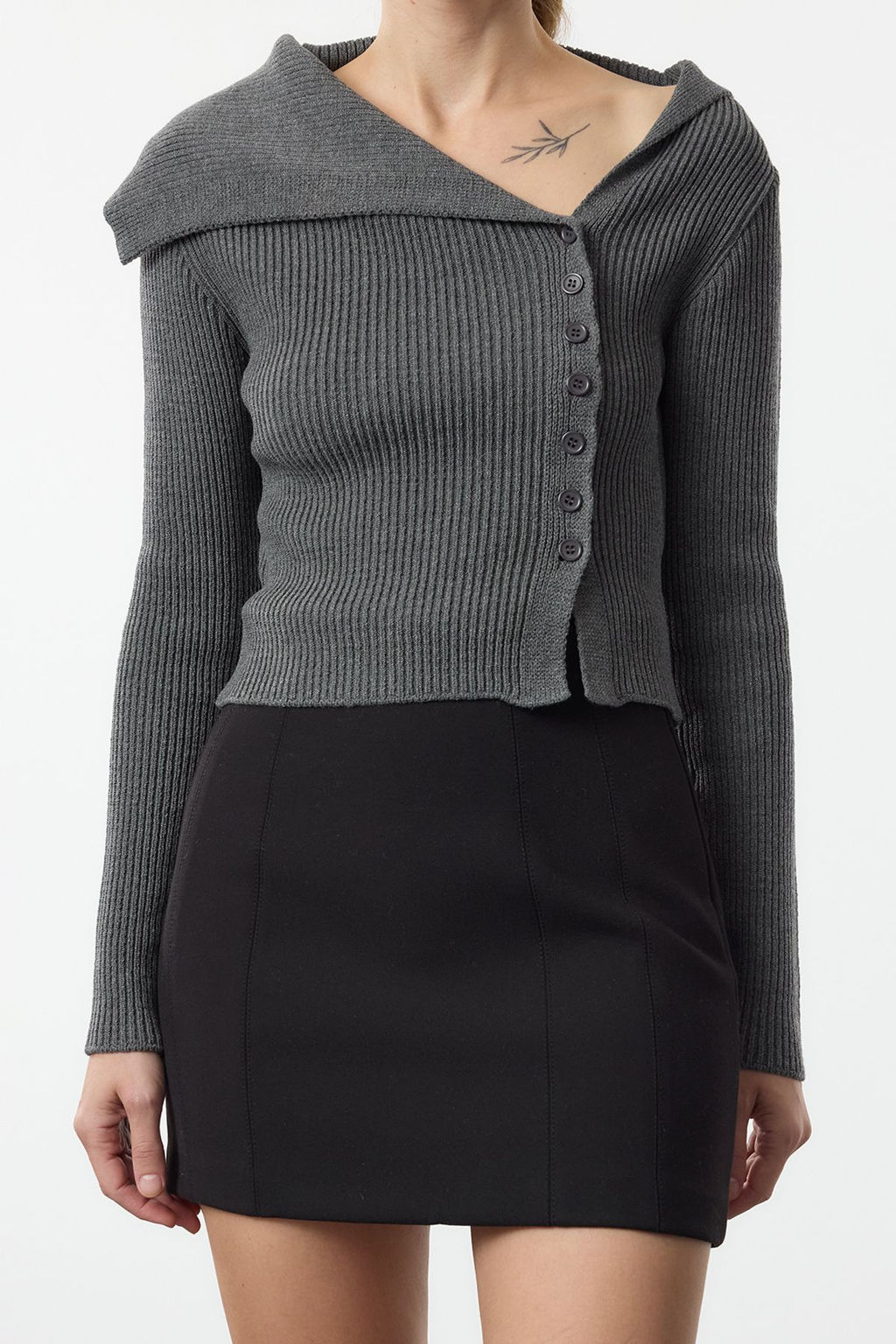 Antrasit Merserize Gorunumlu Premium Iplik/Ozel Iplik Fitted/Vucudu Saran Triko H?rka TWOAW25HI00254