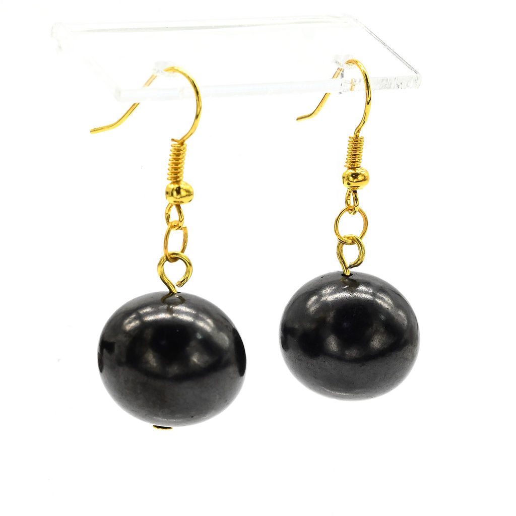 Серьги с шунгитом шарик 16мм