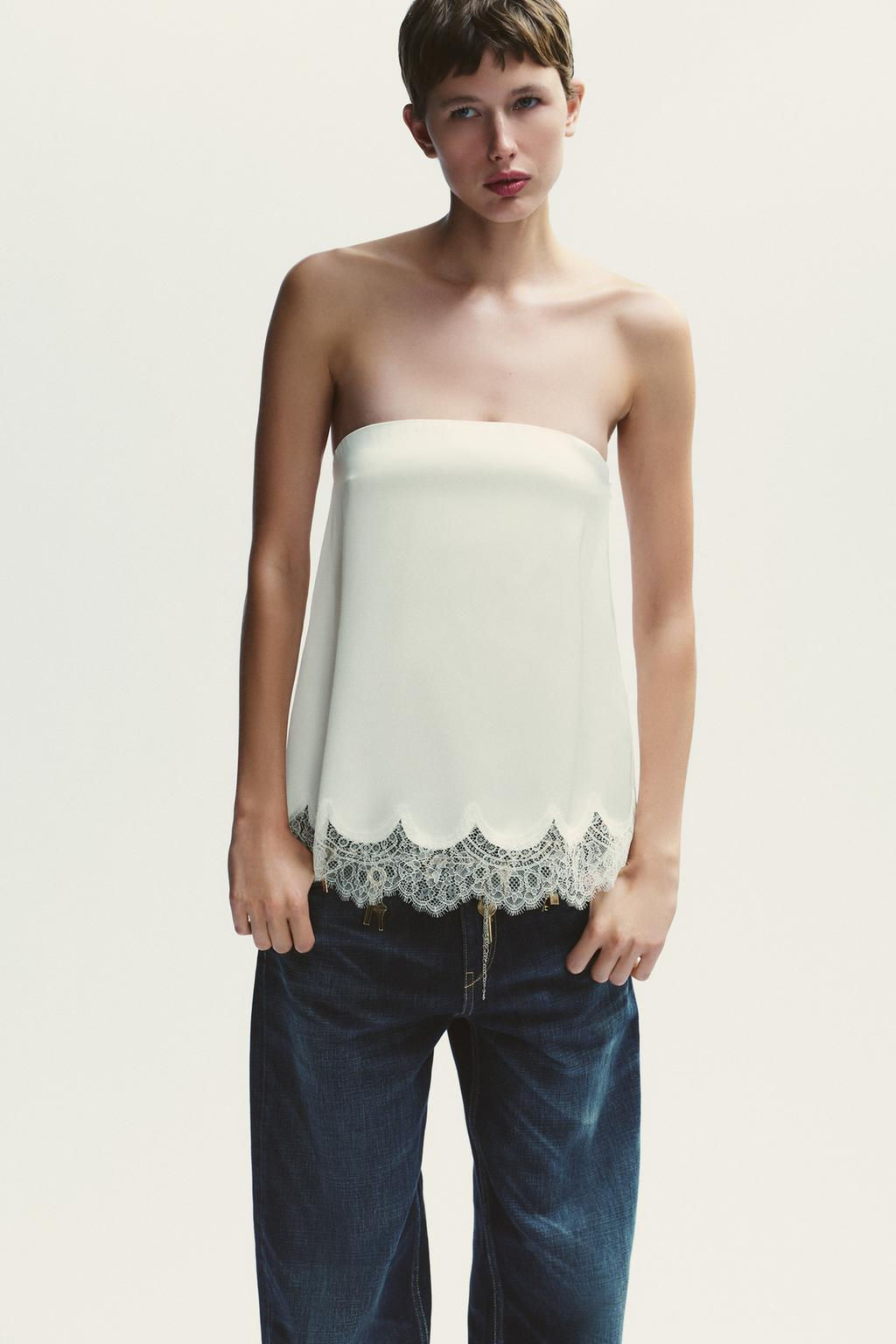 SATIN BANDEAU TOP WITH LACE - Zara фото 2