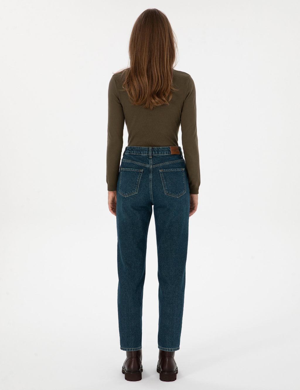 Mom H_gh Wa_st Koyu _ndigo Jean Pantolon