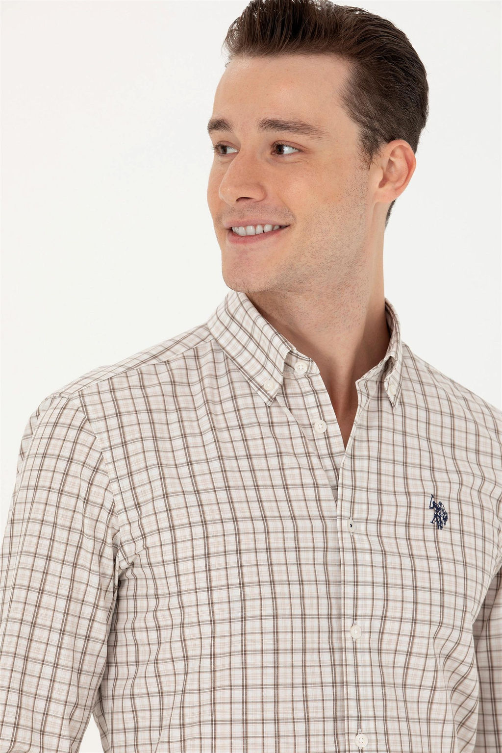 U. S. Polo Assn Мужская рубашка песочного цвета в клетку - U.s. polo assn фото 2