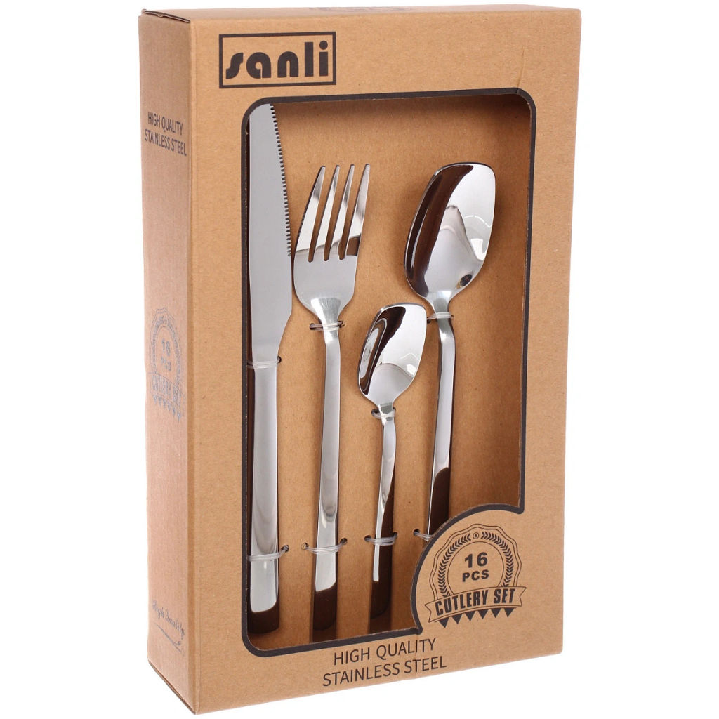Набор столовых приборов "SANLI" 16шт (4ножа, 4вилки, 4ст.ложки, 4ч.ложки), цвет серебро, прямой