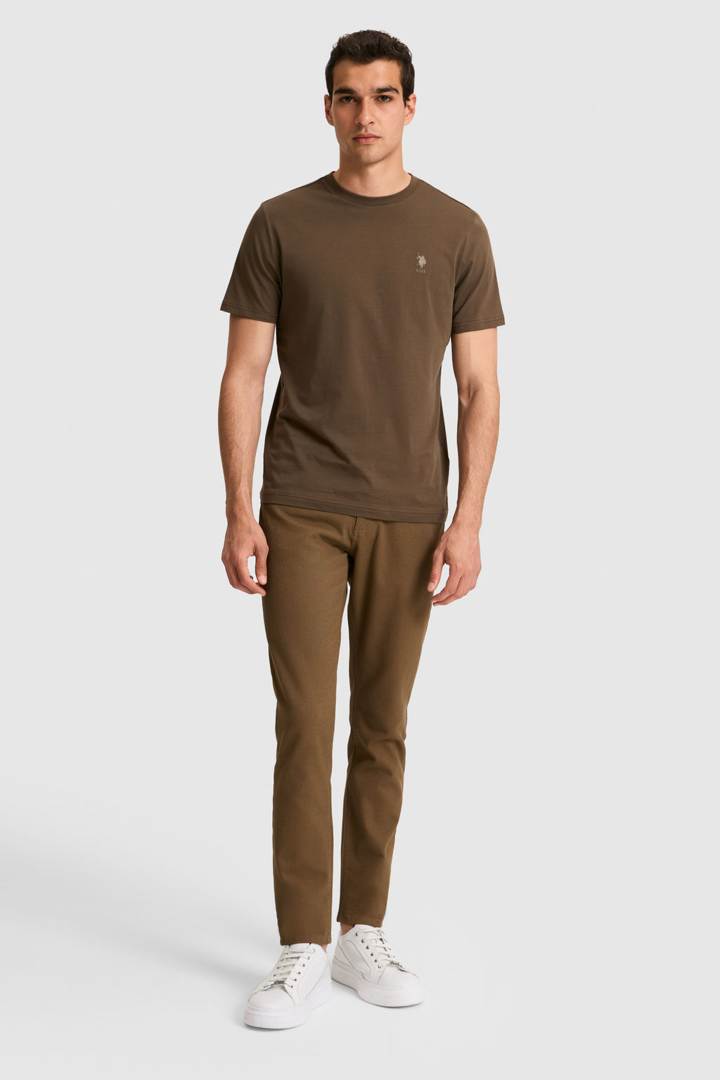 Erkek Regular Fit Bisiklet Yaka Kahverengi Basic Ti__rt - U.s. polo assn фото 4