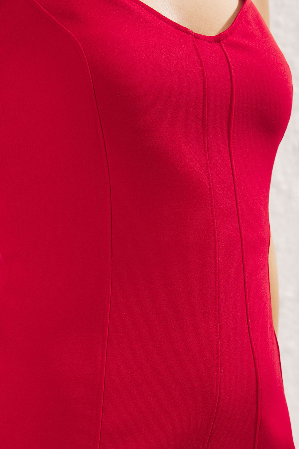 K?rm?z? A Kesim Dikis Detayl? Mini Dokuma Elbise TWOSS25EL00054 - Trendyolmilla фото 4