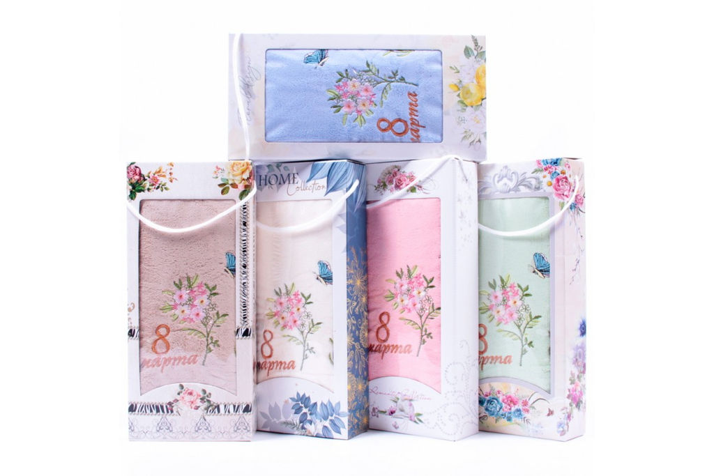 Набор полотенце микрофибра 8 Марта, веточка Розы 38002 в коробке Б