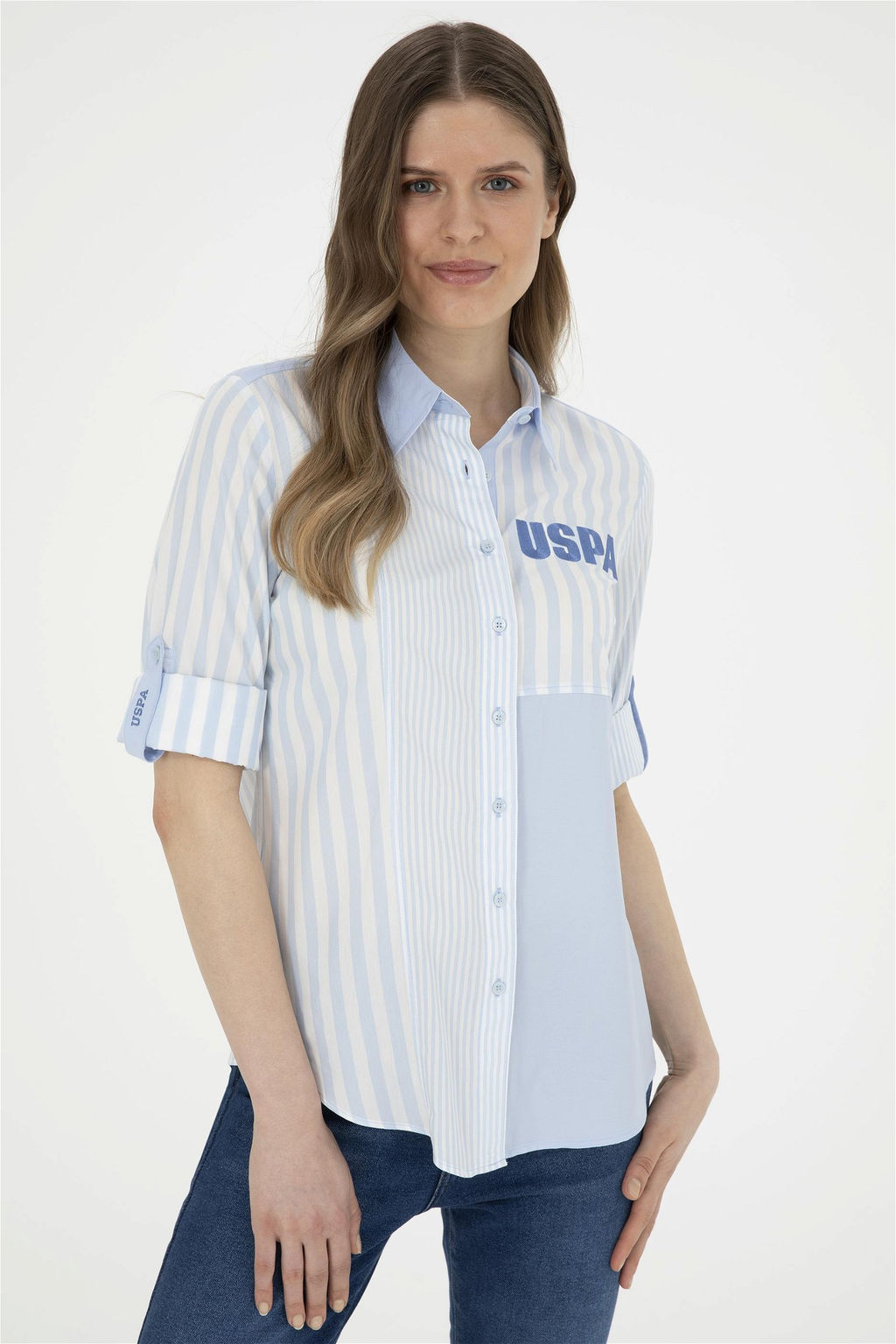 Женская голубая рубашка с длинным рукавом Неожиданная скидка в корзине - U.s. polo assn фото 3