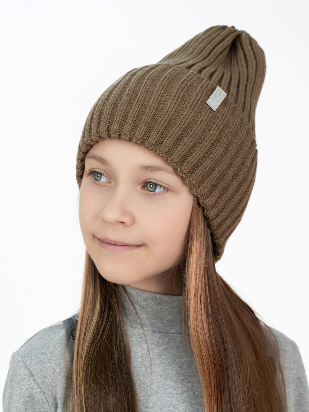 Шапка вязаная детская кофе Ш-120 (56-58)